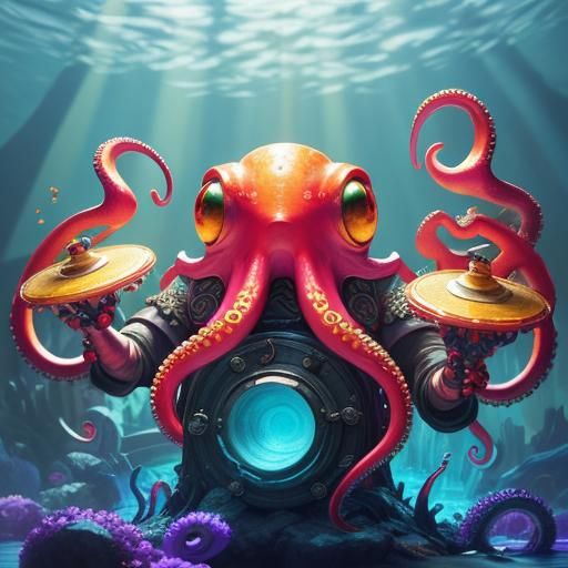Octopus Drummer: Vibrant 3D Concept Art