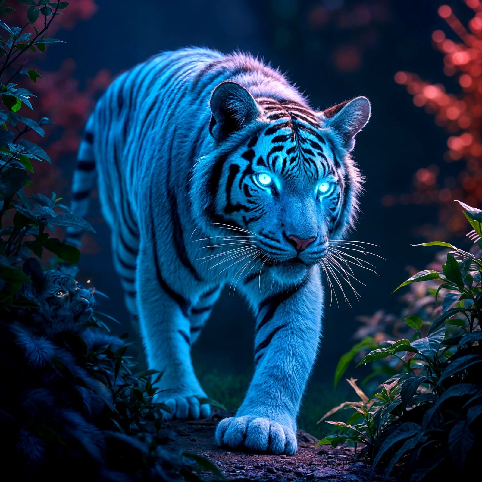 Bioluminescent Tiger in Neon Jungle: Hyperrealistic Fantasy