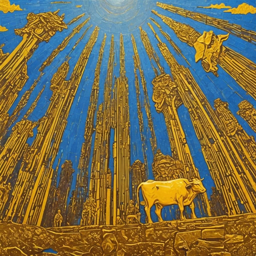 Golden Calf Sundown: A Digital Art Silhouette