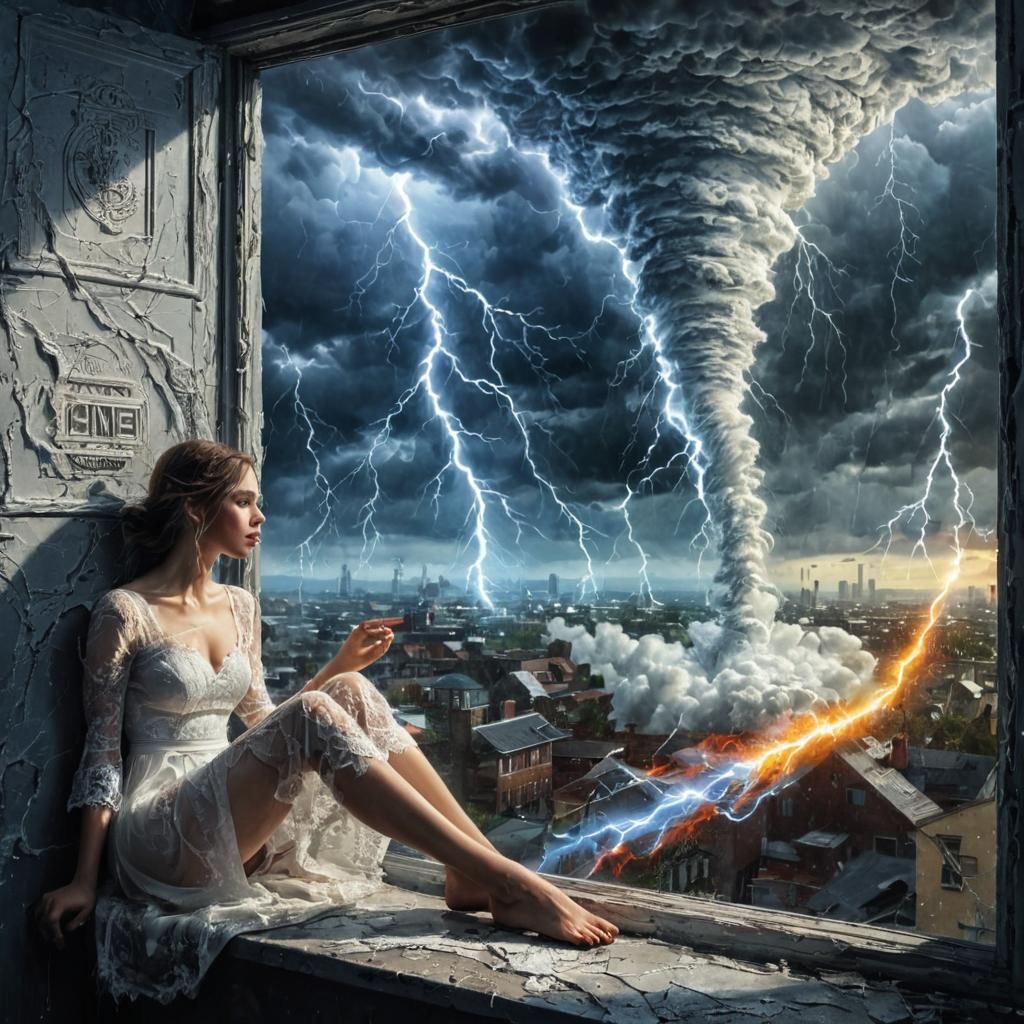 Apocalyptic Storm: Woman, Tornado, and Retrofuturistic Fanta...