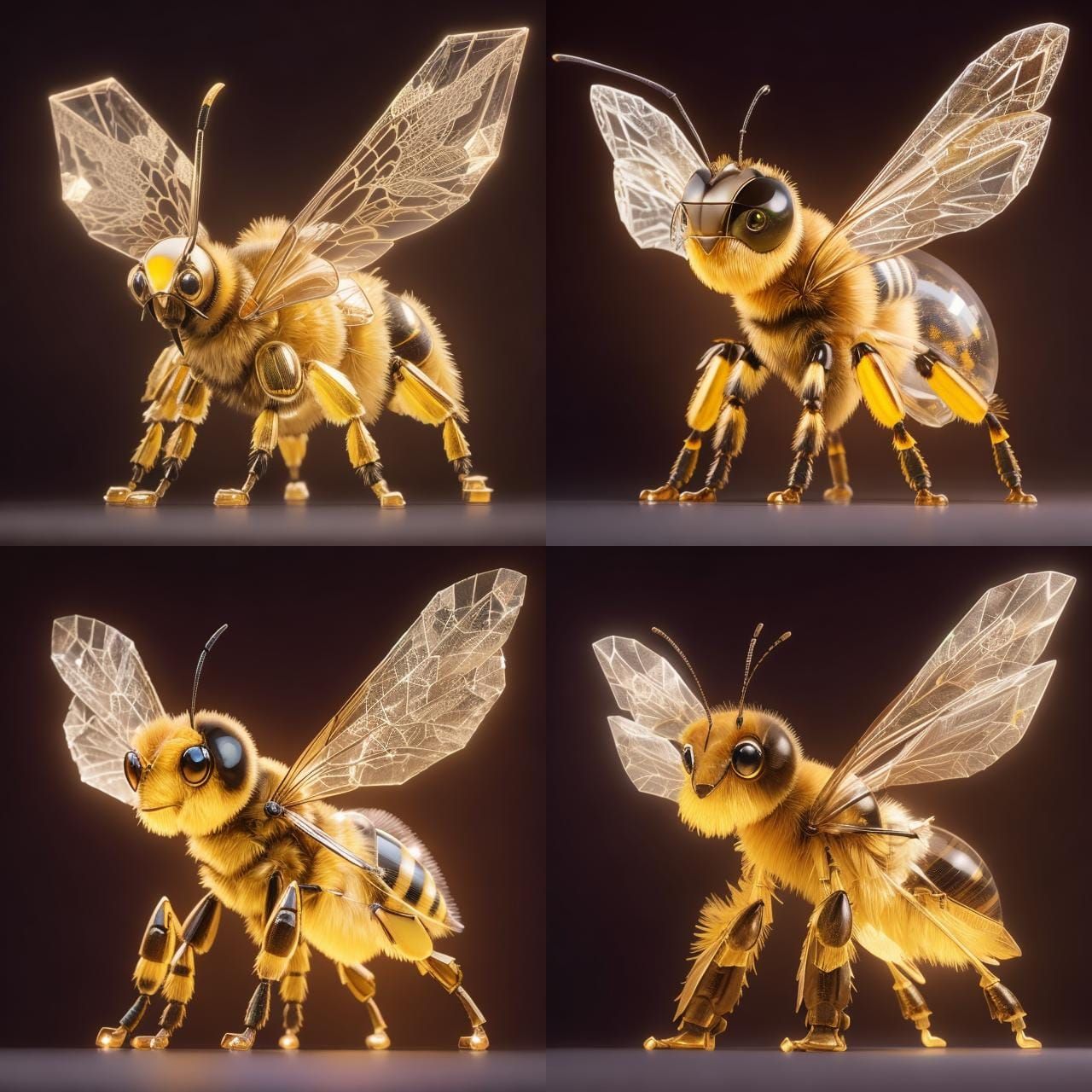 Crystal Glass Bee: Detailed 3D Render