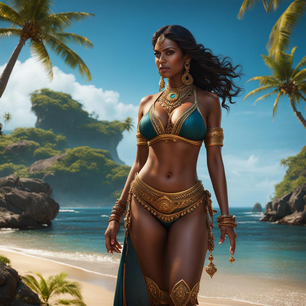 Sri Lankan Style Bikini: Detailed Matte Painting