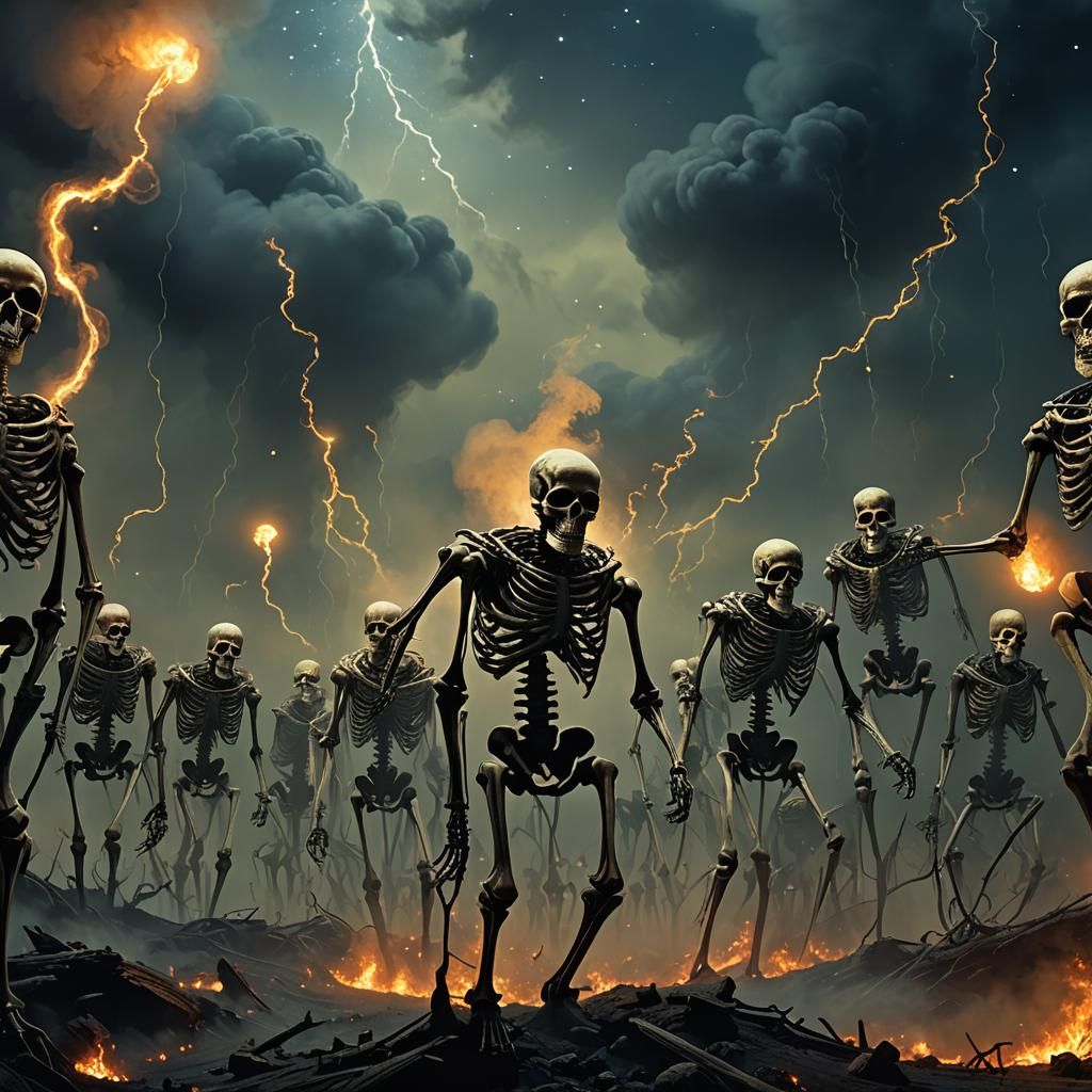 Skeleton Army Marching Under Starry Sky