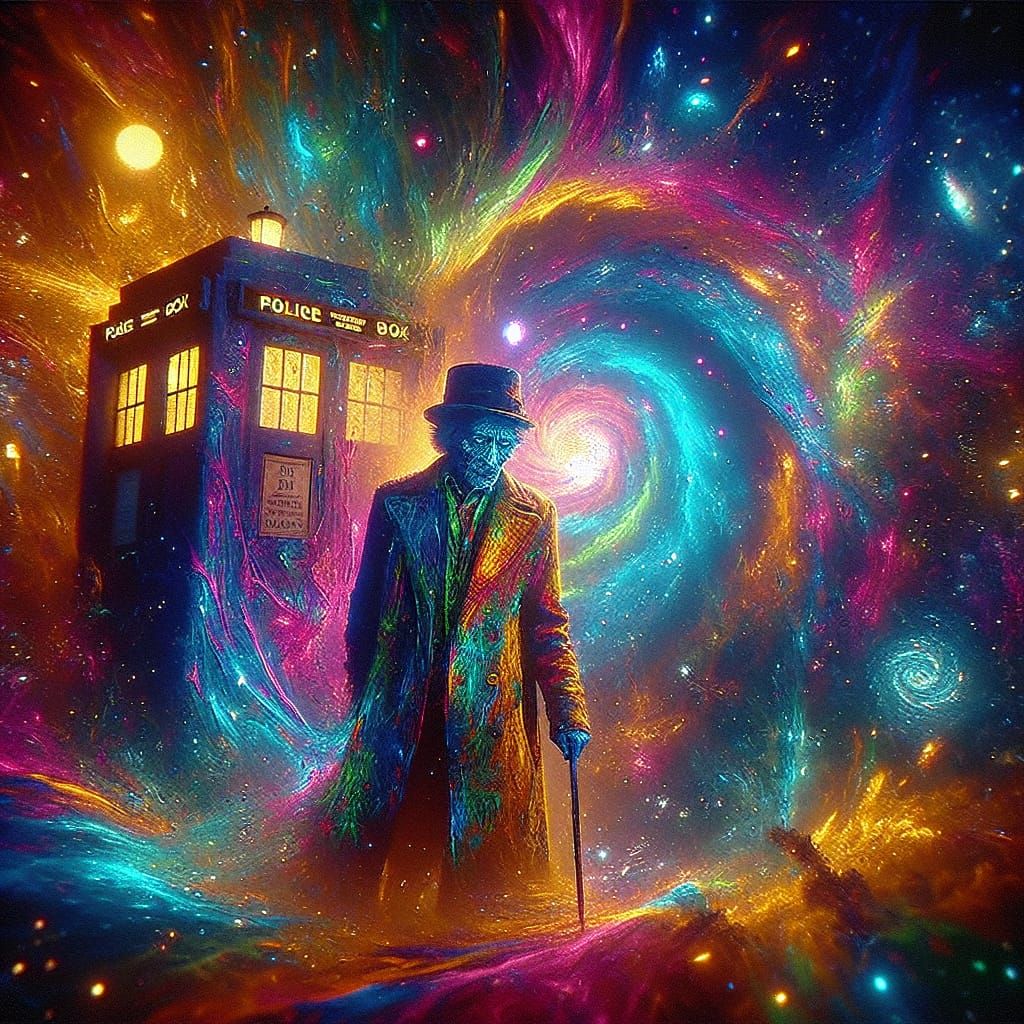 Grieving Time Traveler in Cosmic Expressionist Art