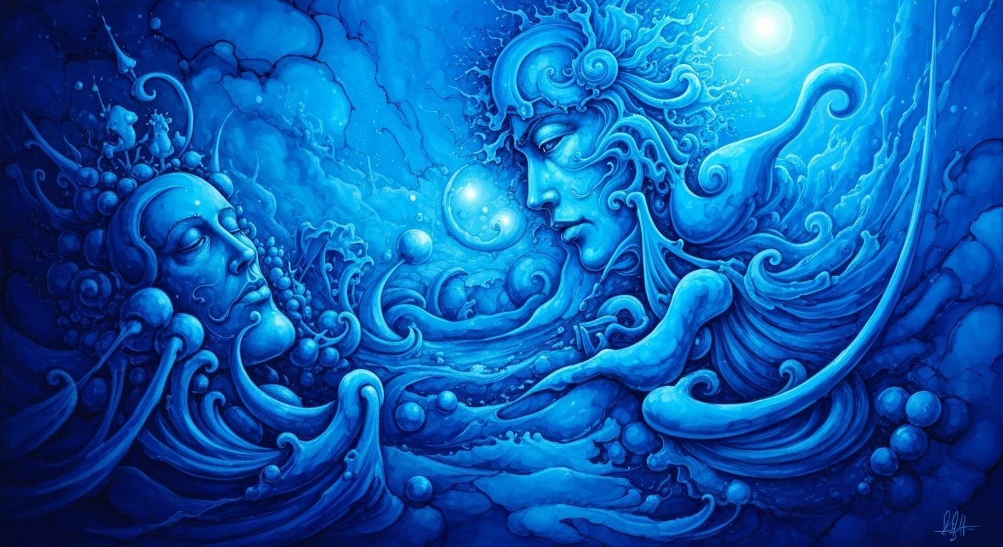 Surreal Blue Dreamscape in Vivid Alcohol Ink Style