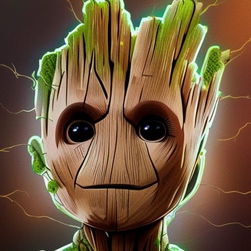 Detailed Sci-Fi Portrait of Smiling Groot
