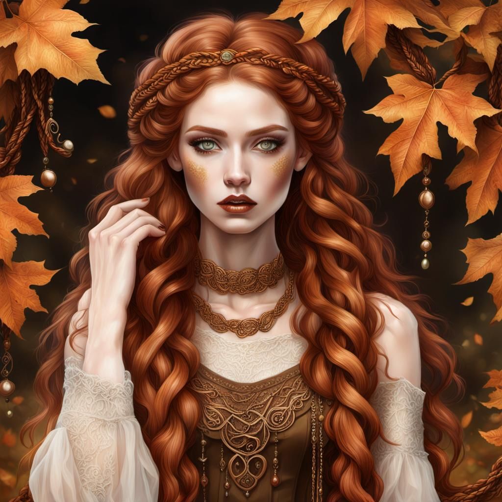 Autumn Woman with Braids and Copper Jewelry
