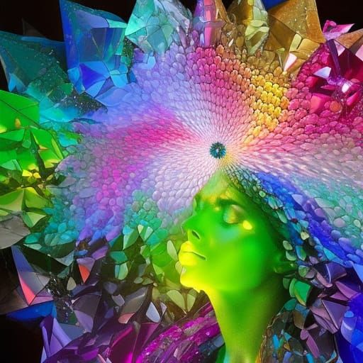 Woman in Dress of Crystalline Shards: 8k Masterpiece