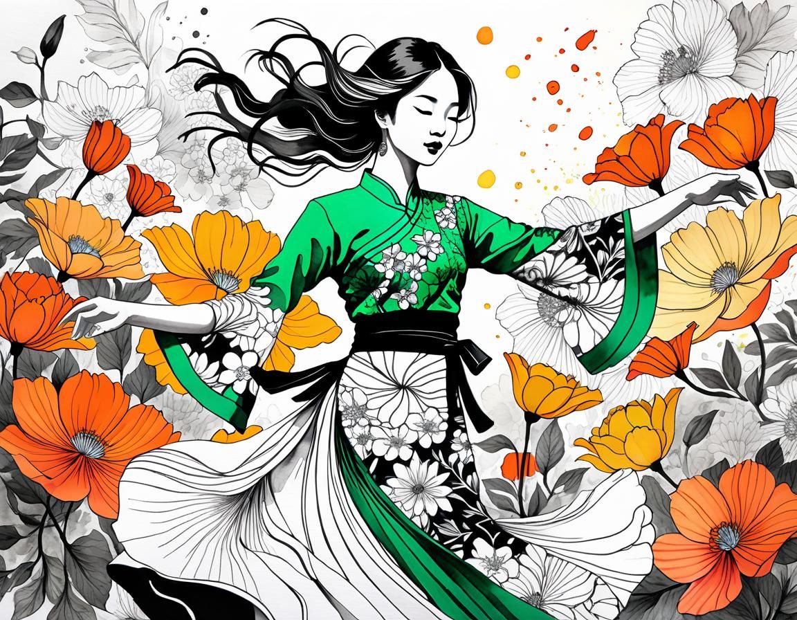 Woman Dancing In Magical Garden