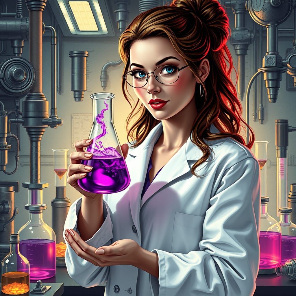 Lab Scene with Purple Solution in Sci-Fi Style