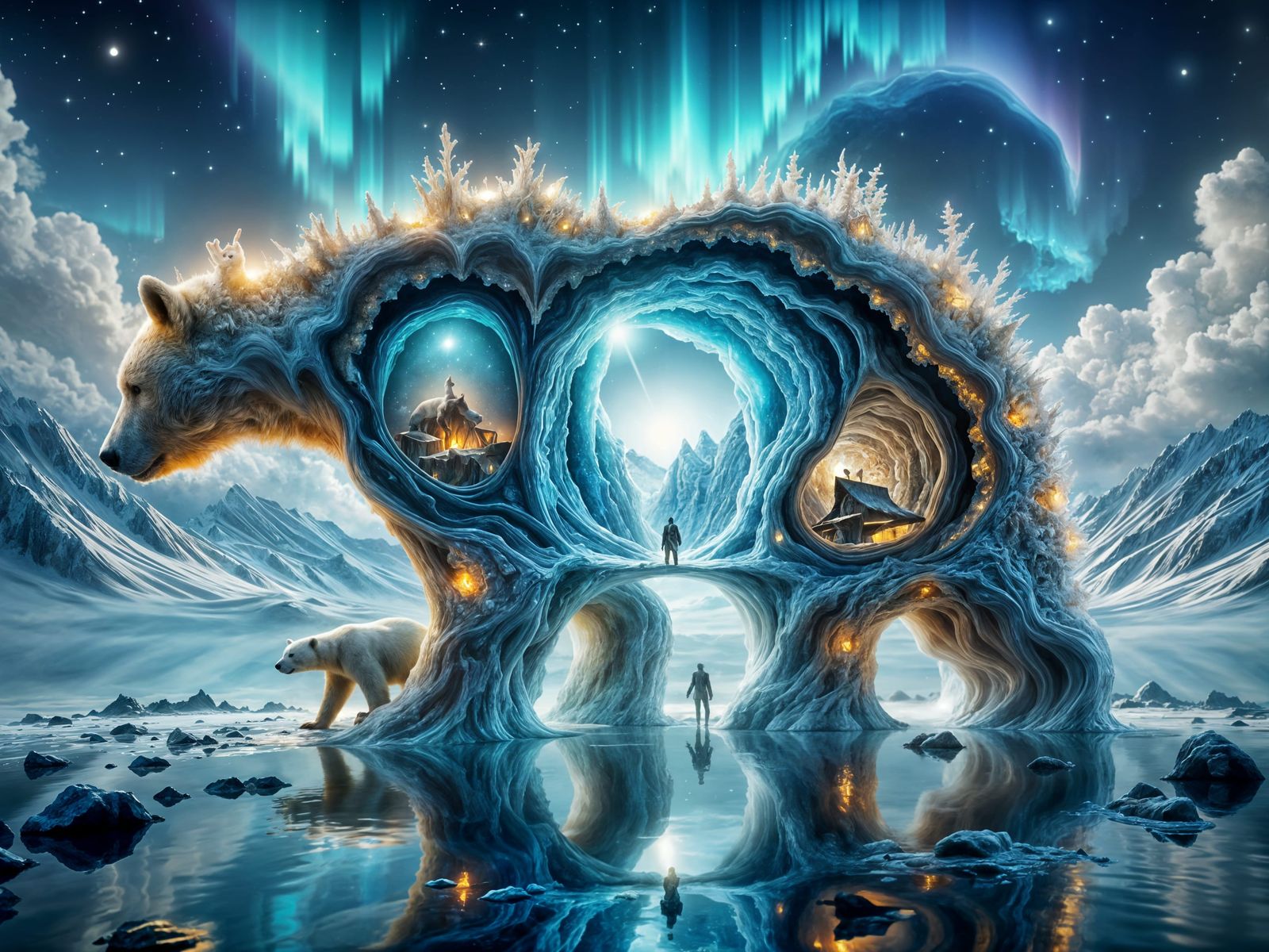 Surreal Crystal Polar Bear Winter Wonderland