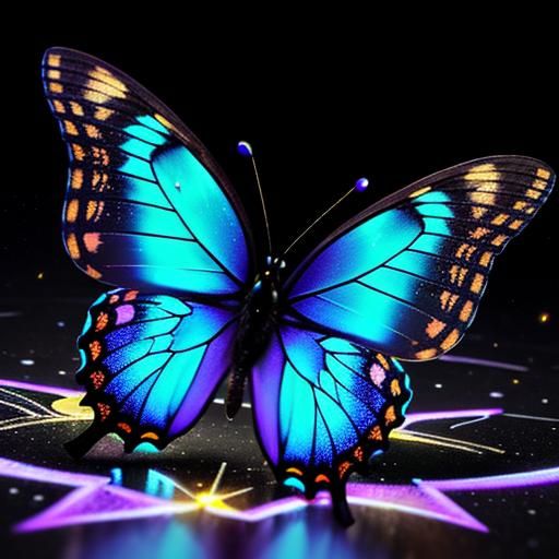 Neon Butterfly on Flower in Graffiti Art Style
