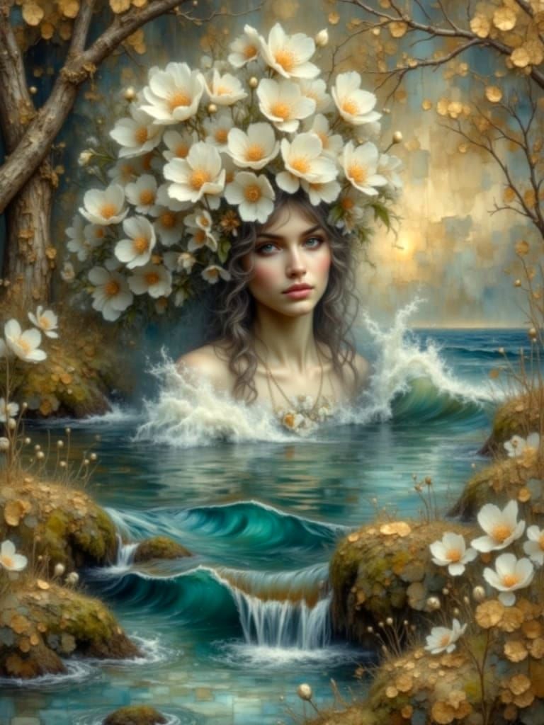 Mysterious Woman in Cloak by Cosmic River