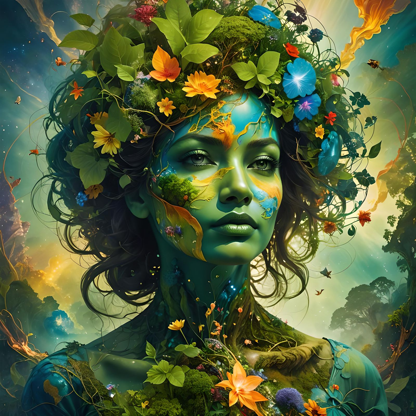 Gaia: Transcendent Earth Day Portrait in Mixed Media