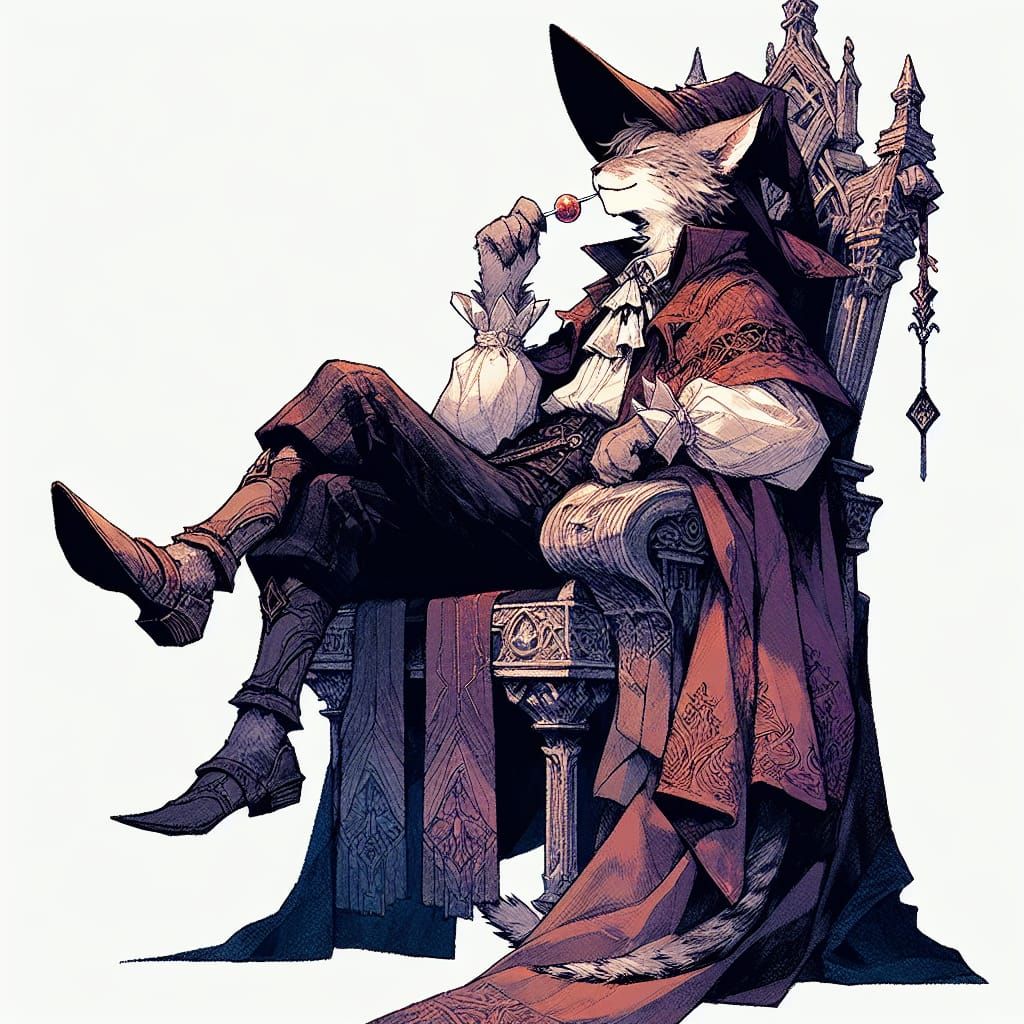 Anthropomorphic Lynx on Knight's Lap, Anime Style