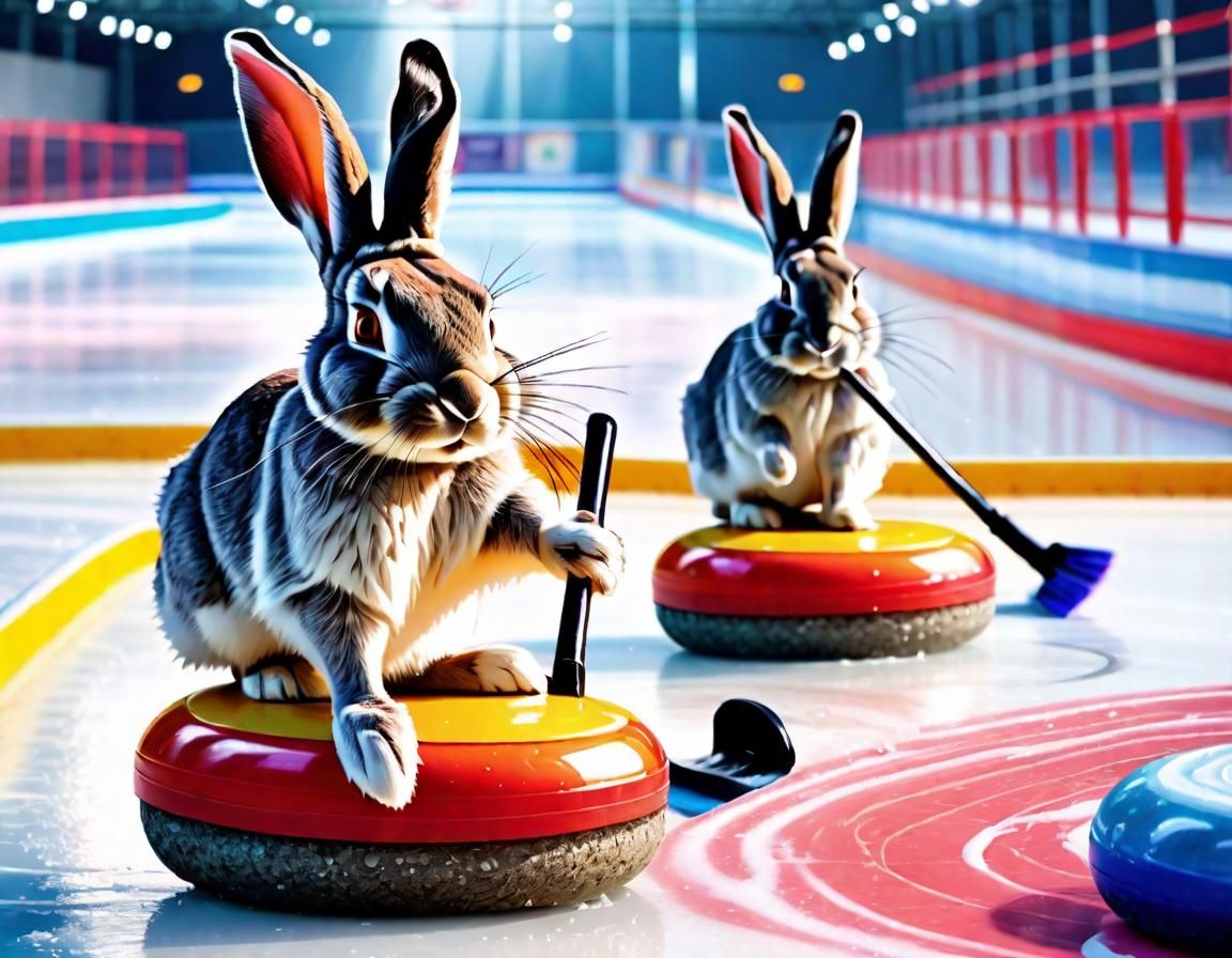Anthropomorphic Rabbits Play Curling: Hyperrealistic Splash ...