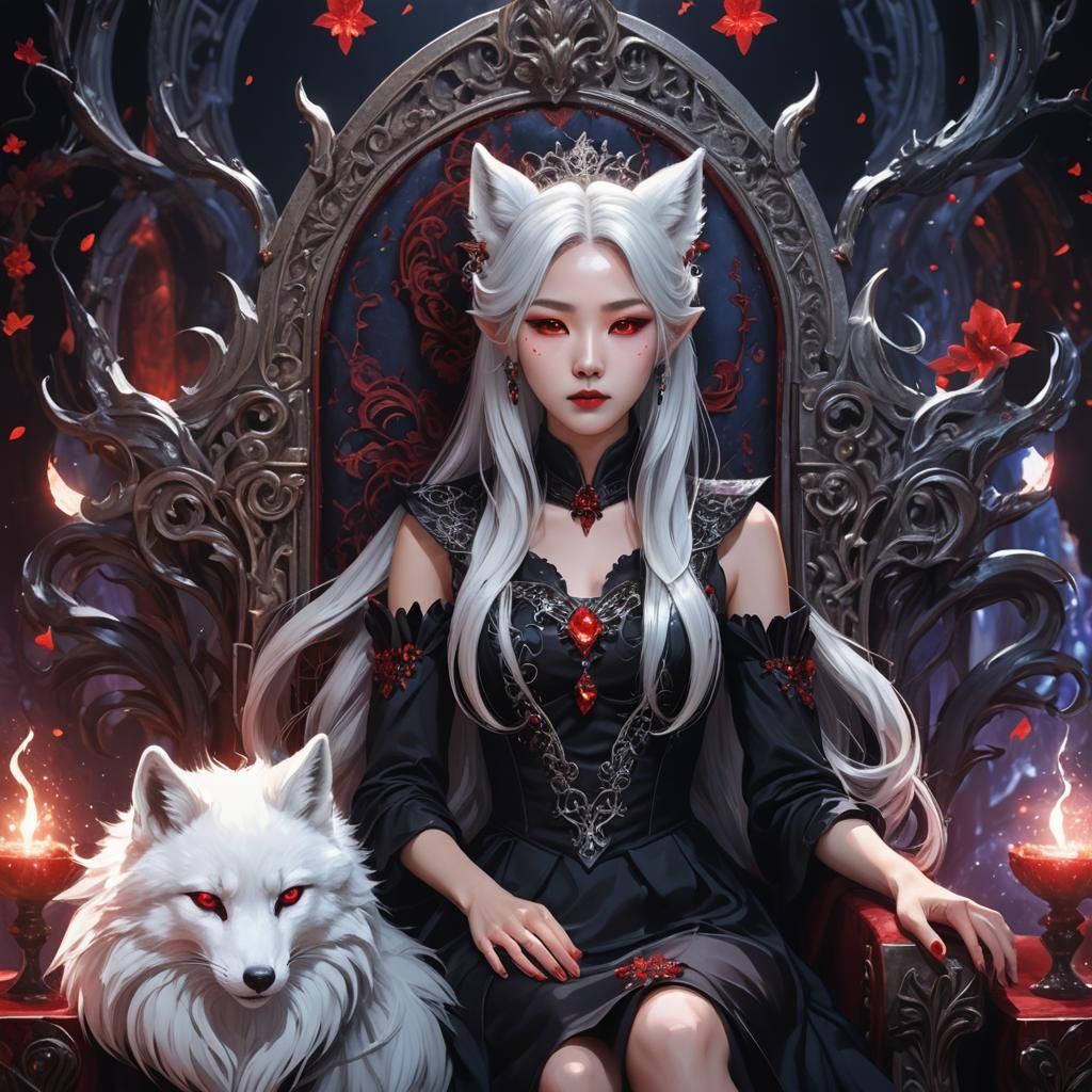Vampire Queen with Fox Ears in Anime Style