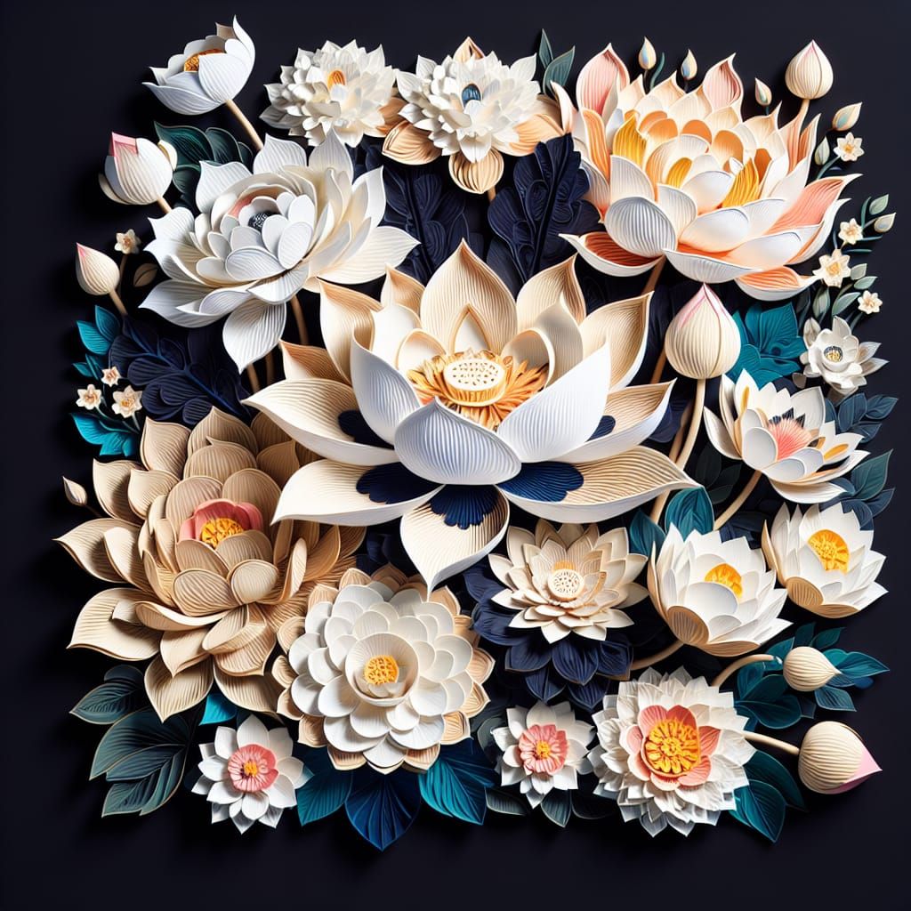 Detailed Paper Cutting Artwork of a Floral Bouquet