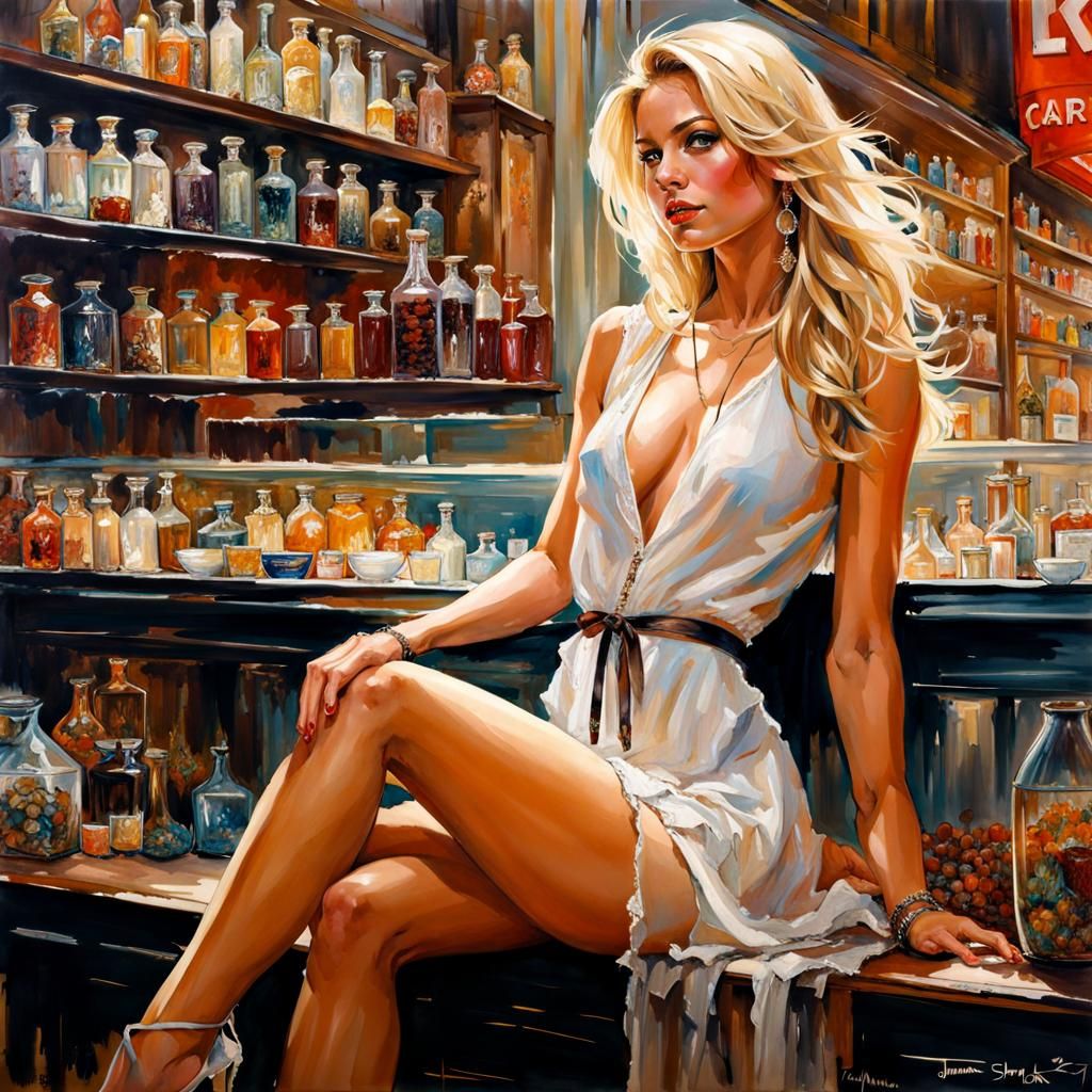 Beautiful Blonde in Paris Shop Portrait