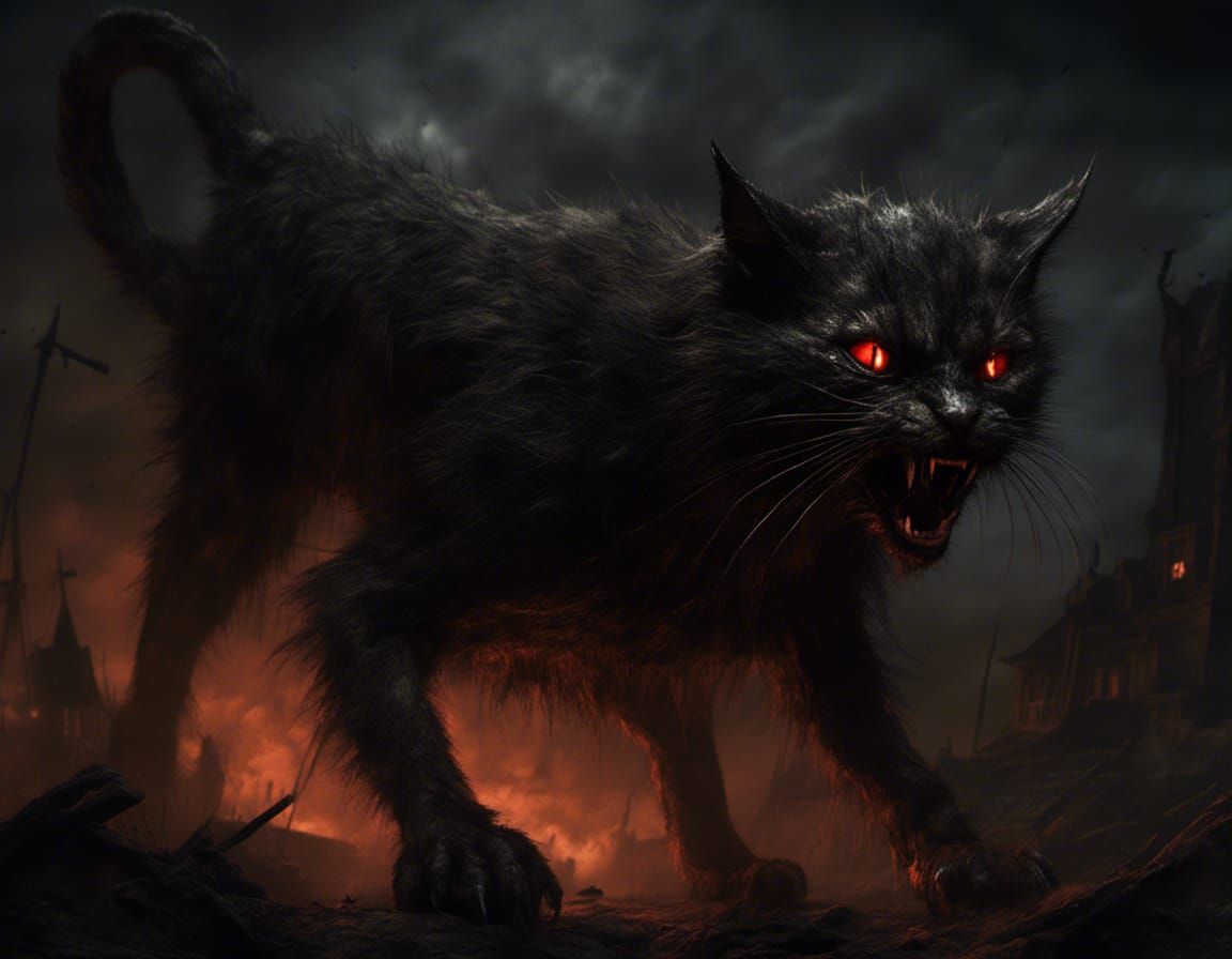 Ominous Black Cat Illustration in Gothic Style