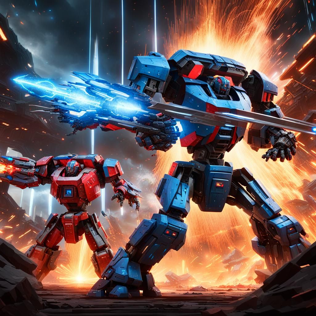 Epic Sci-Fi Mecha Battle in Steel Arena