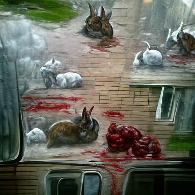 Menacing Horde of Red-Eyed Rabbits at Window