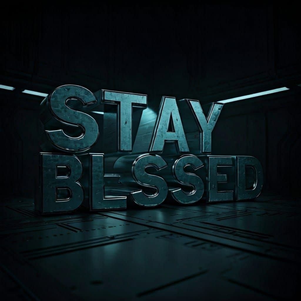 Metallic Letters Spelling Stay Blessed in Futuristic 3D Rend...