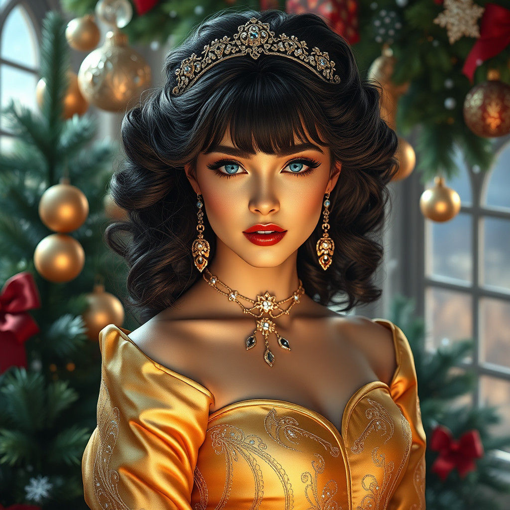 Regal Woman in Christmas Setting, Matte Painting
