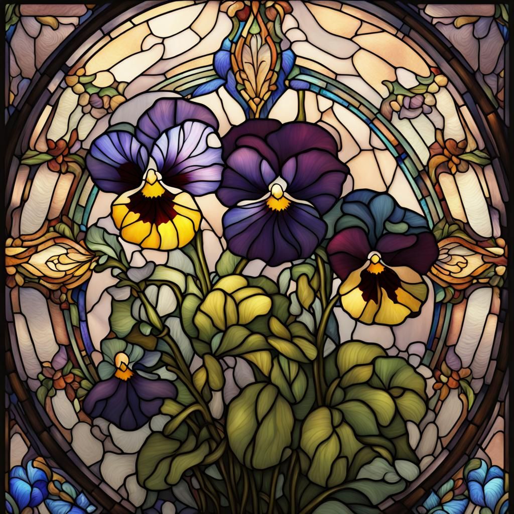 Stained Glass Pansies: Detailed Matte Painting