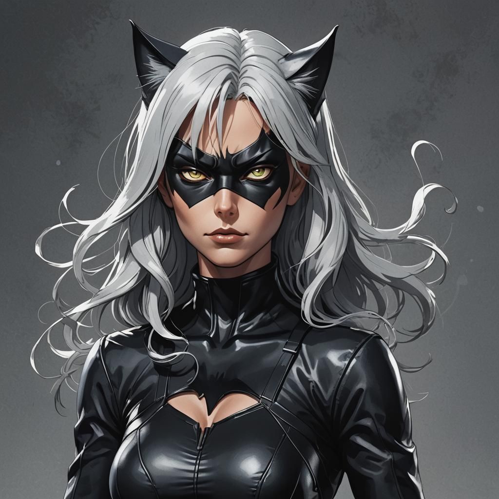 Black Cat in Leather: Cel-Shaded Anime Art