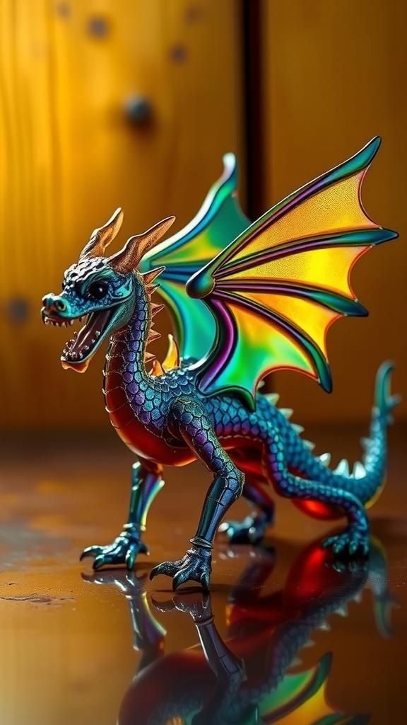 Iridescent Medieval Dragon Glass Figurine