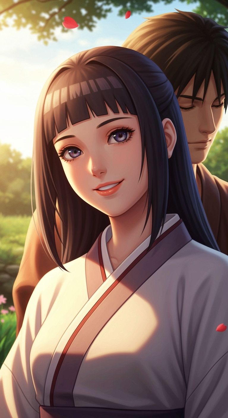 Hinata Hyuga Anime Art: Romantic Golden Hour Couple Portrait