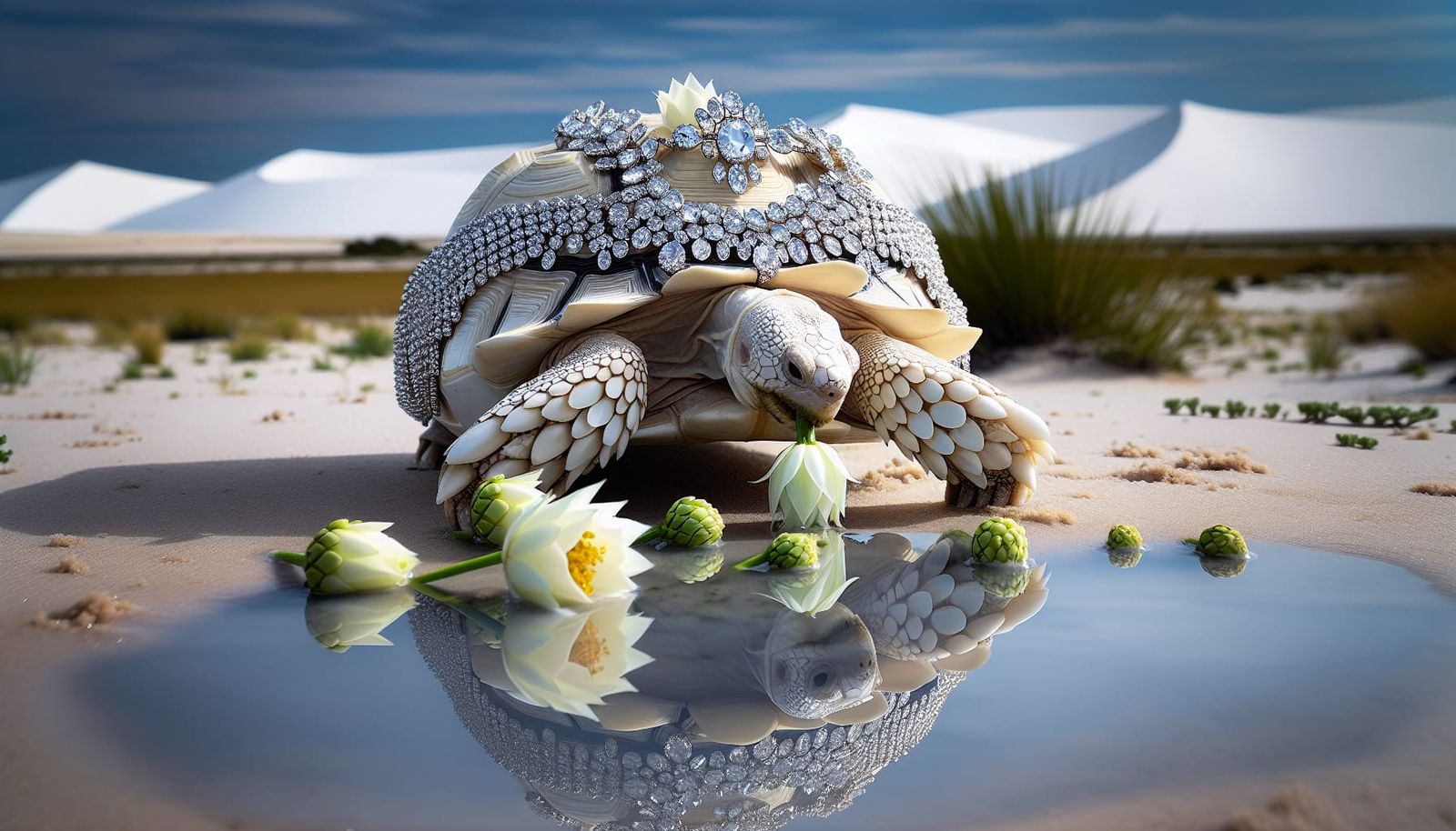 Albino Tortoise with Diamond Necklace