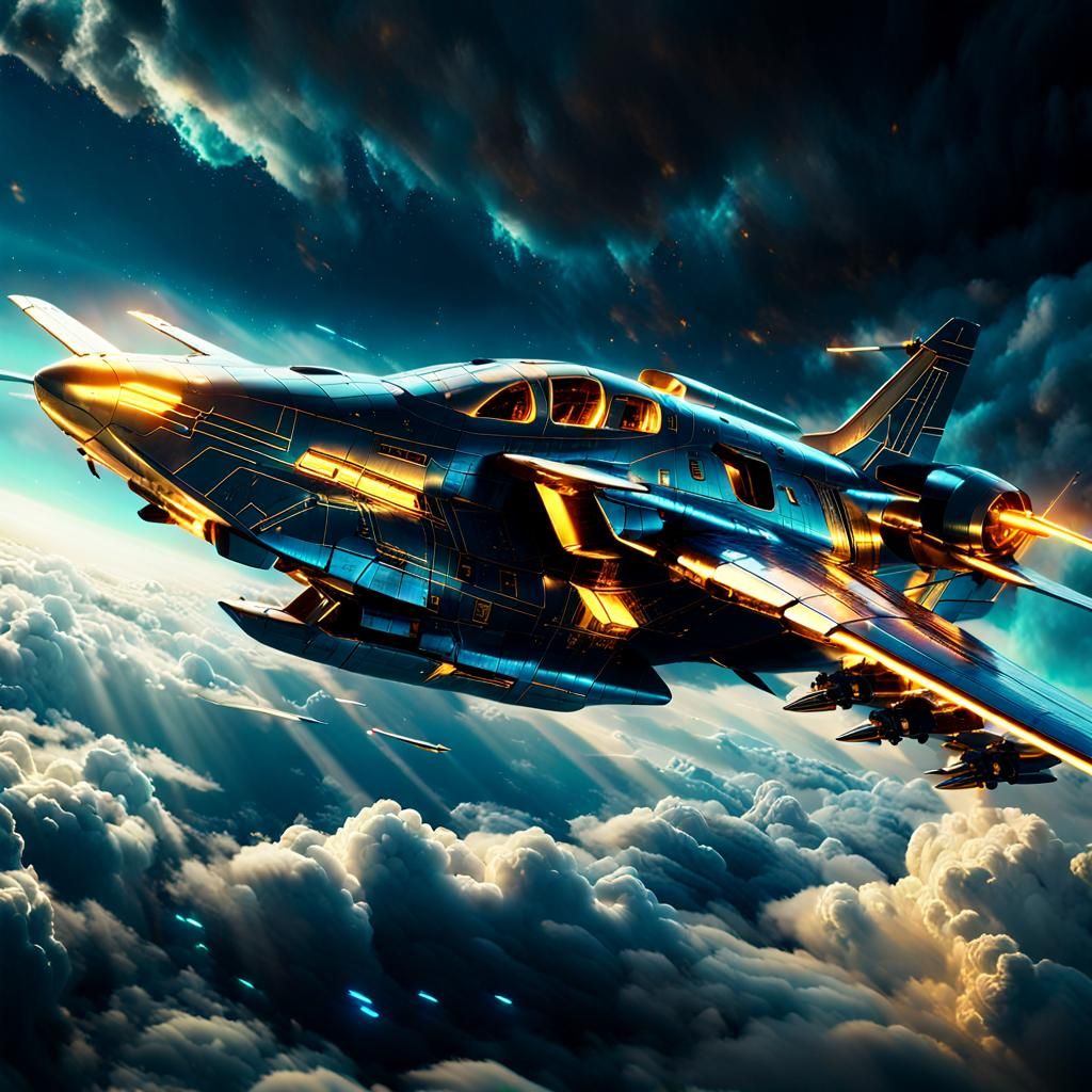 Futuristic Aircraft in Flight with Neon Accents