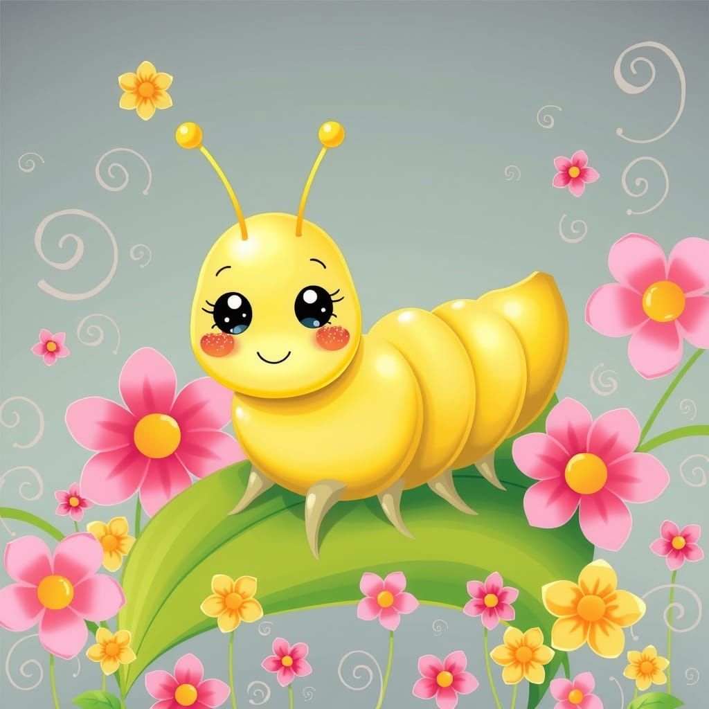 Kawaii Banana Caterpillar in Pastel Colors