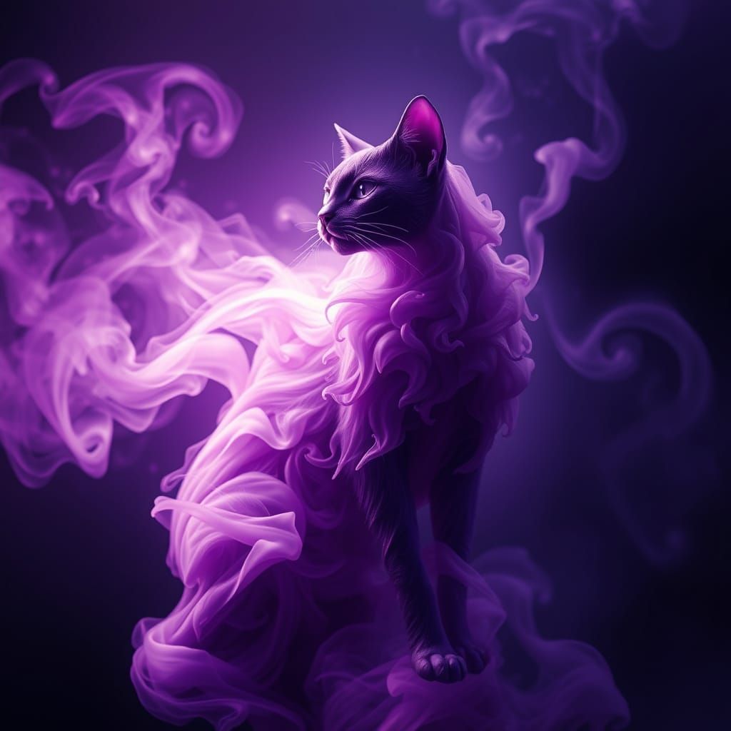 Regal, Ethereal Purple Smoke Cat Figure