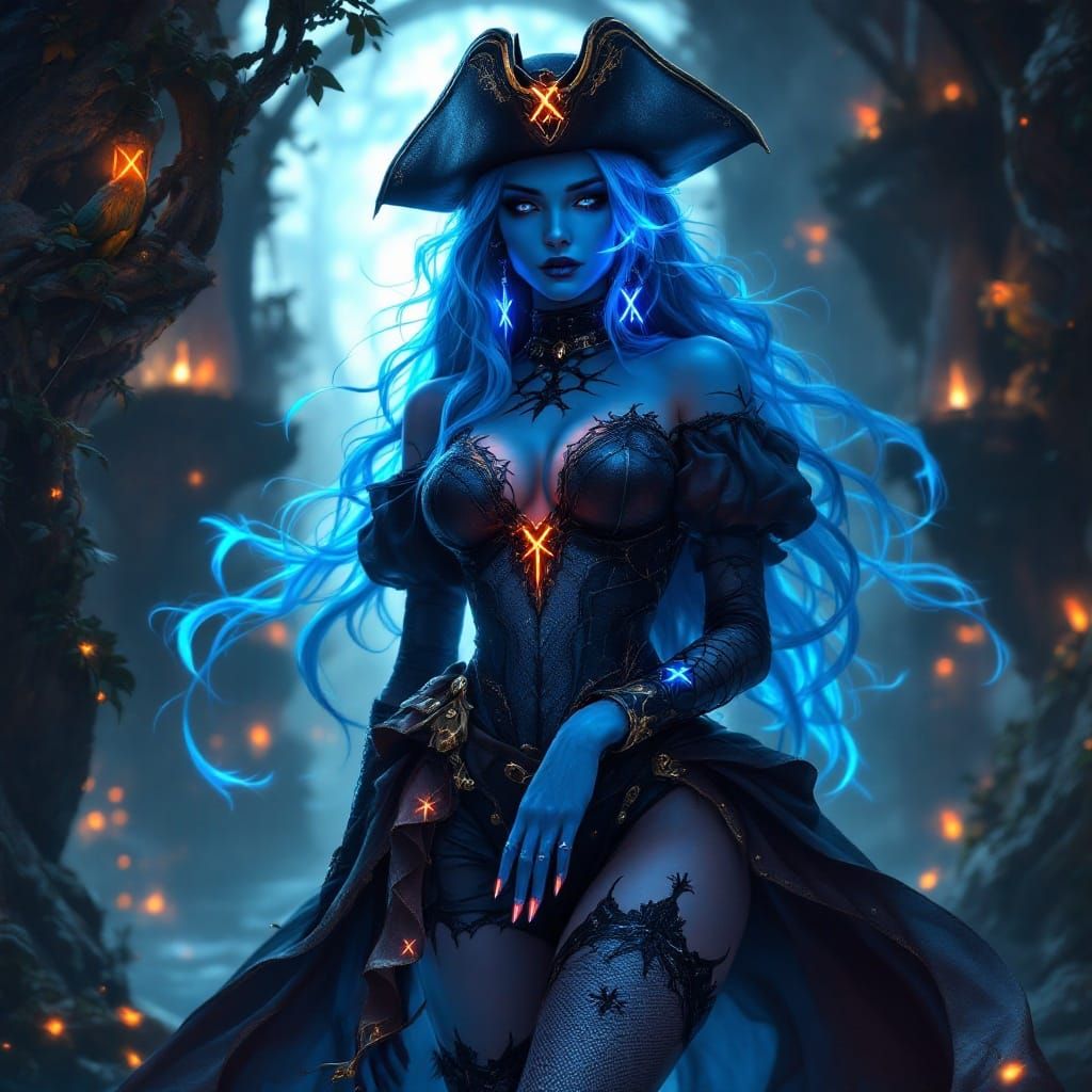 Goth Pirate Captain Bluebush in Breathtaking Pose