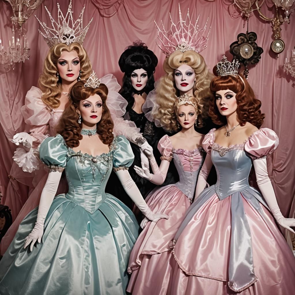 Three Beautiful Witches in a Satin Wonderland