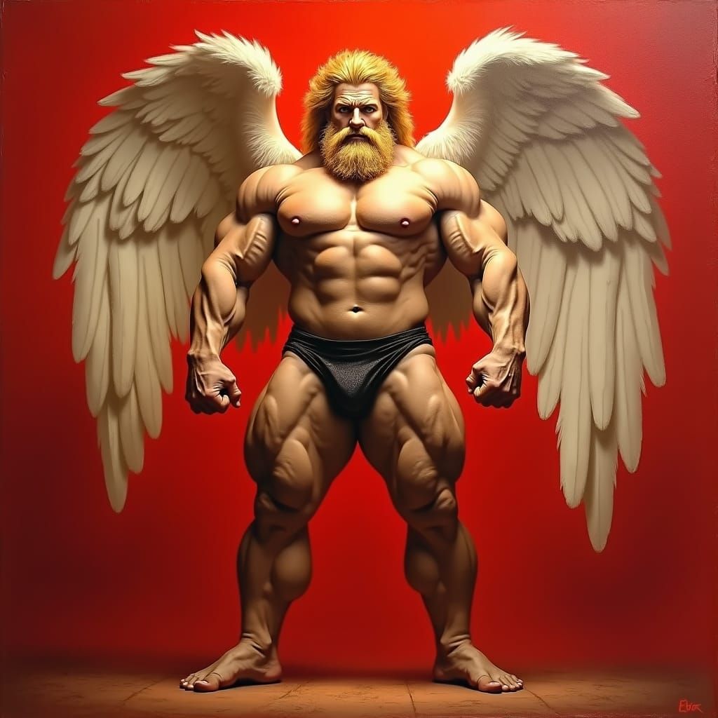 Majestic Bodybuilder with Angel Wings in Fairy Style