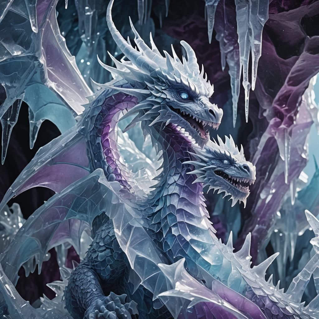 Majestic Ice Dragon Sculpture in Surreal Digital Art