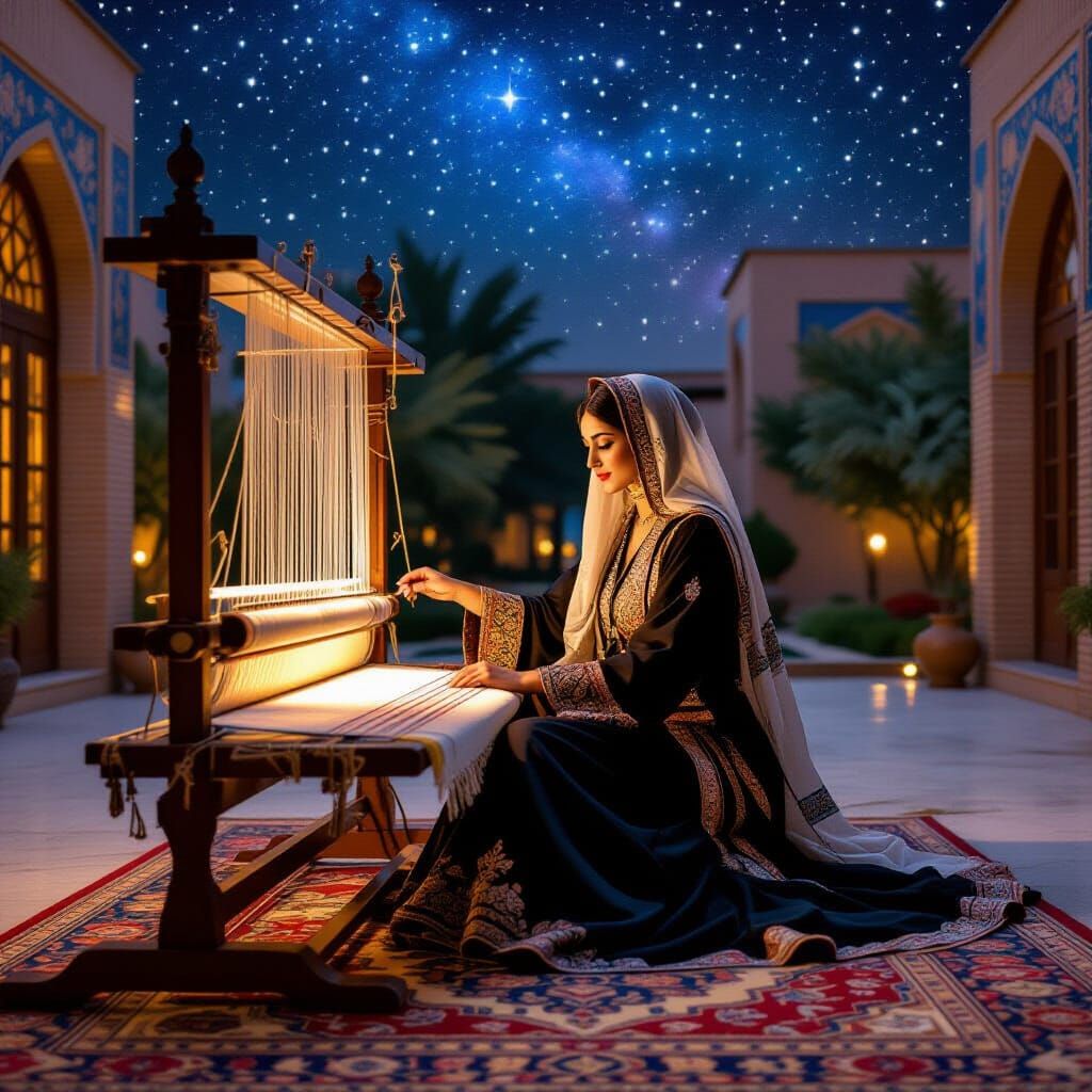 Glowing Carpet Weaver in Persian Miniature Style