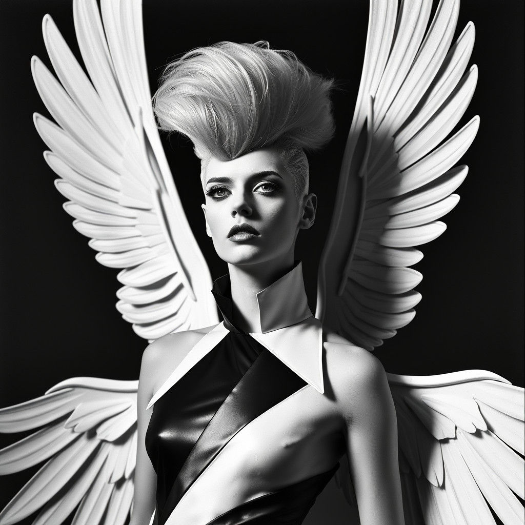 Geometric Fashion Model in Dadaist Black and White