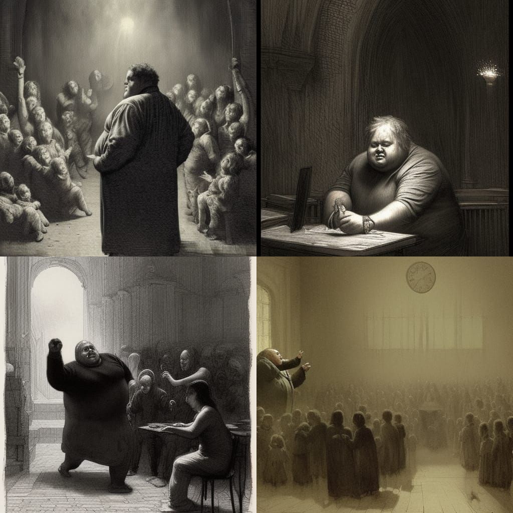 Obese Teacher in Dark Gothic Horror Style