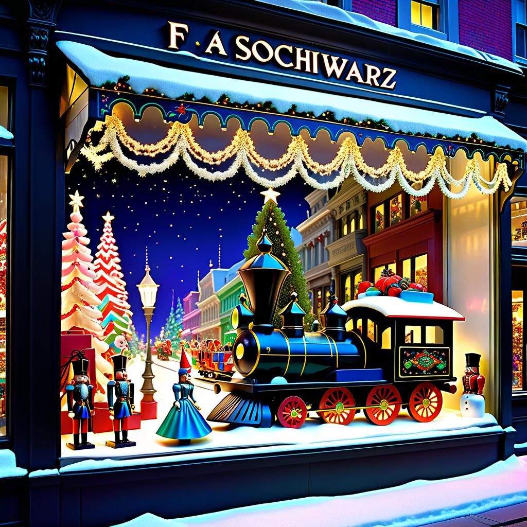 FAO Schwarz Toy Store Window in Illustration Style