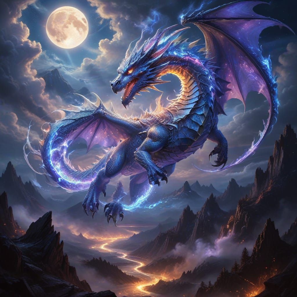 Celestial Dragon Soars Through Ethereal Skies