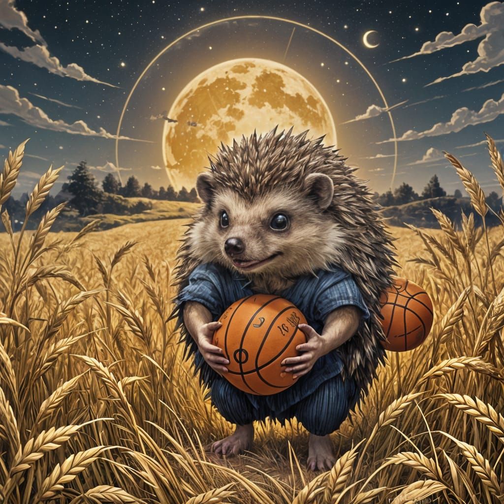 Hedgehog Basketball Player Under Golden Moon