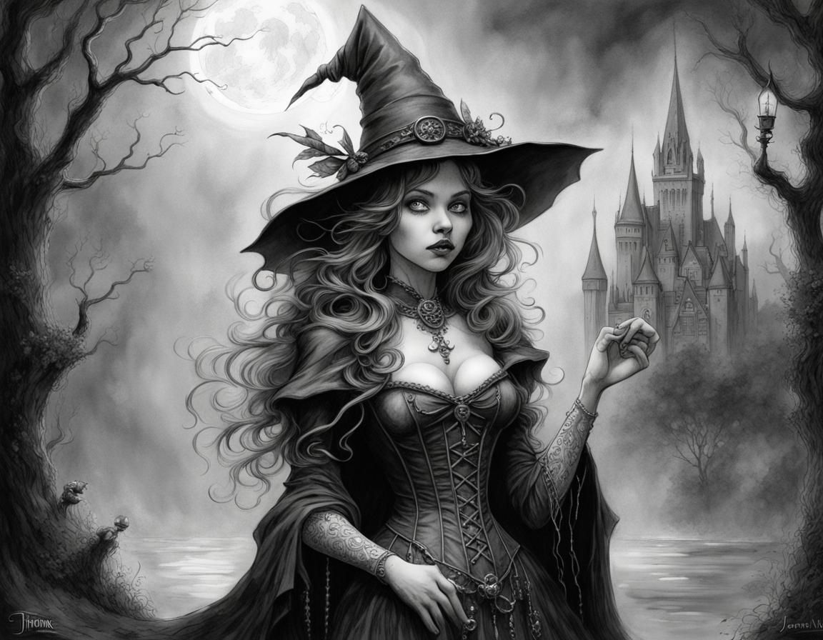 Gothic Witch: A Black and White Fantasy Portrait