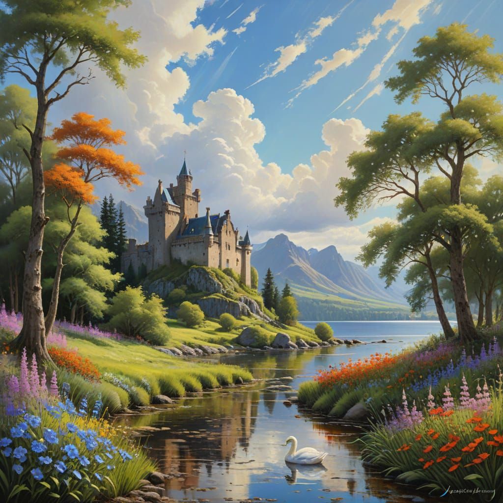 Enchanting Scottish Castle Landscape in Classical Style