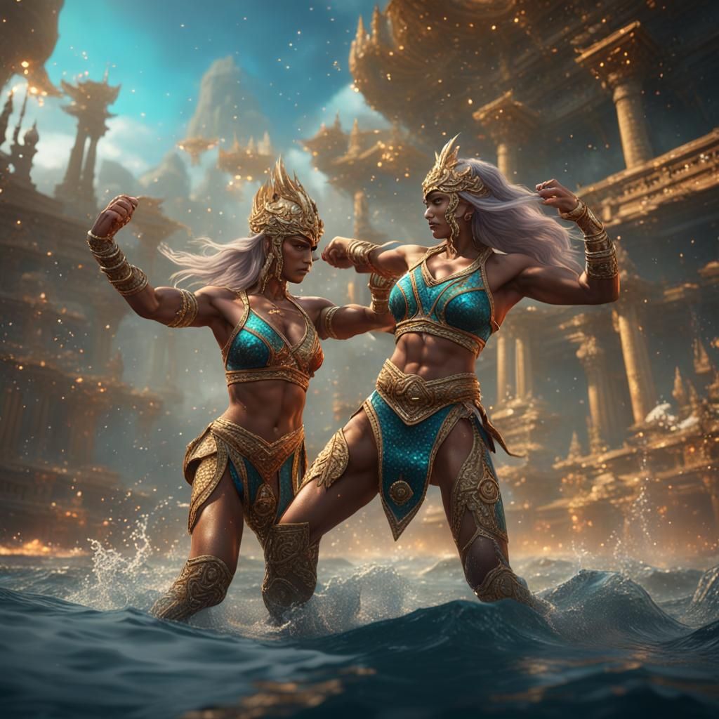 Goddesses Wrestling in Bikini: Fantasy Art