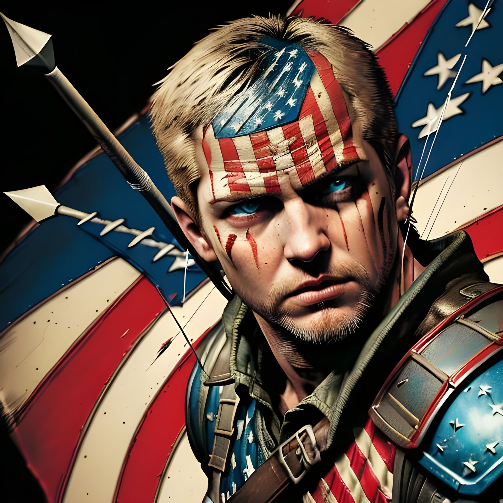 Worn American Flag Shield in Comic Book Style